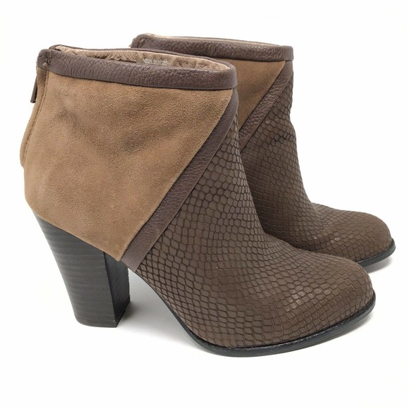 Fossil Ankle Boots Brown Suede Snakeskin Embossed - Picture 1 of 8